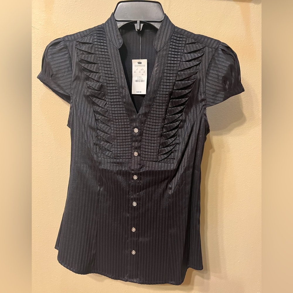 Express Blouse Black Pleated Striped NWT XS